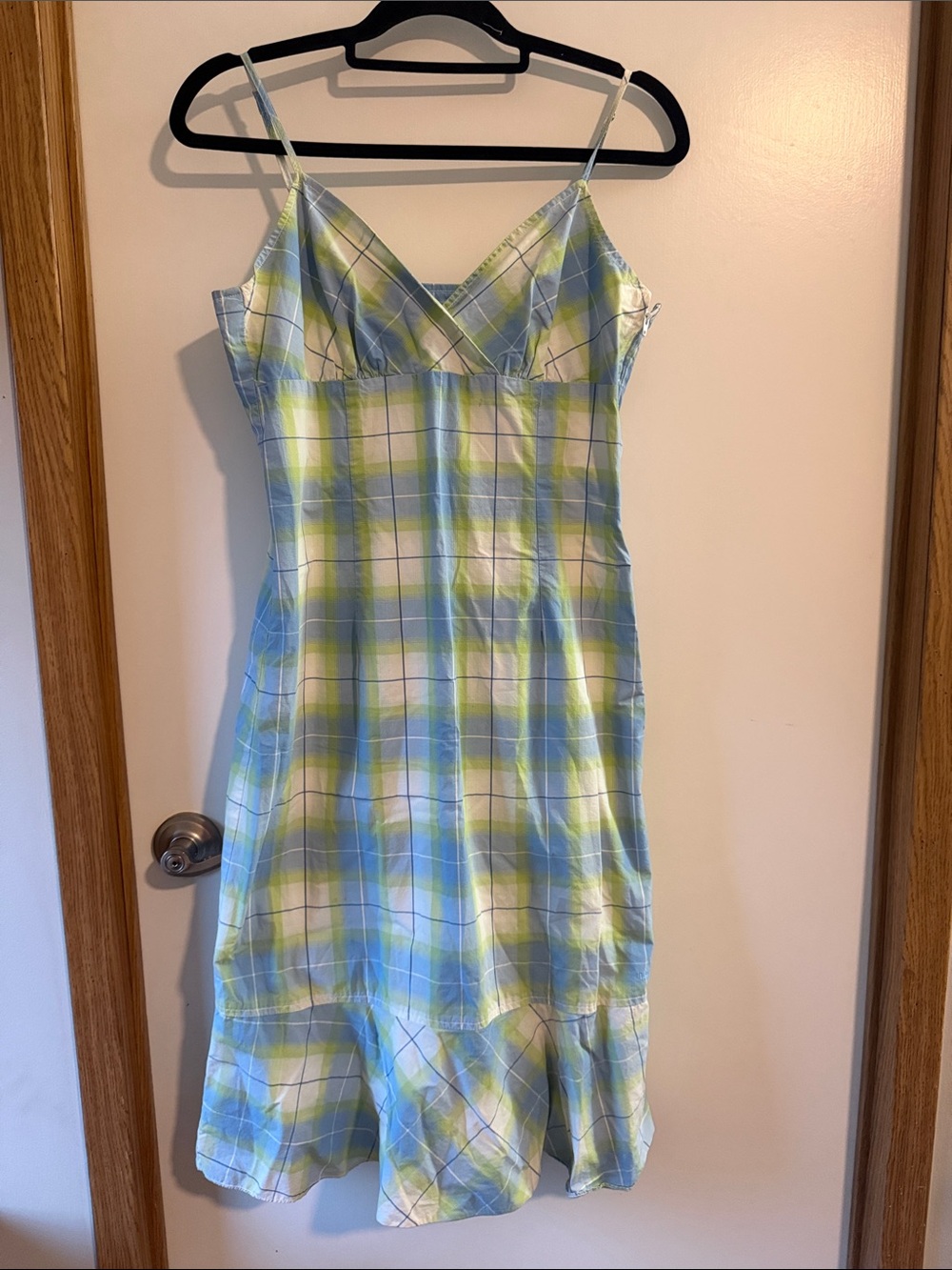 Tommy Hilfiger Blue and Green Plaid Midi Dress